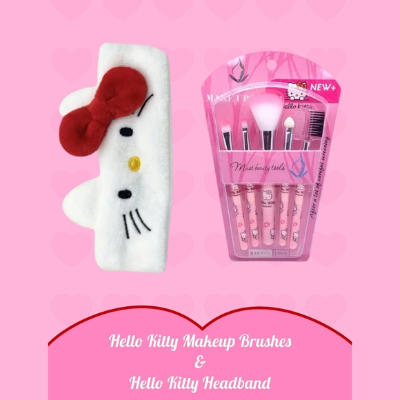 HELLO KITTY Limited Edition 5pc Vegan Makeup Brushes W/Hello Kitty Headband - Picture 2 of 9